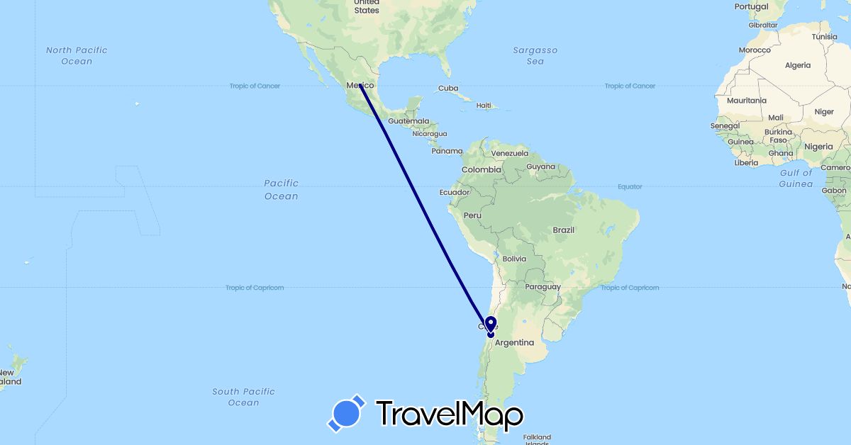 TravelMap itinerary: driving in Chile, Mexico (North America, South America)